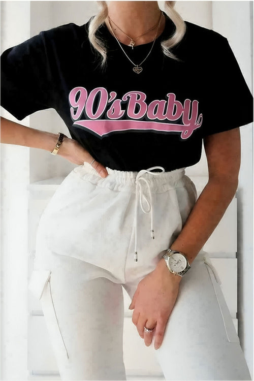 Ladies Oversized 90s Baby Short Sleeves T Shirt Top