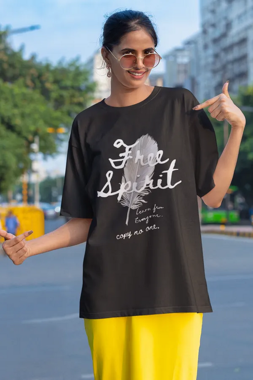 Free Spirit Graphics Printed Oversized T-Shirt For Women (Size-M)